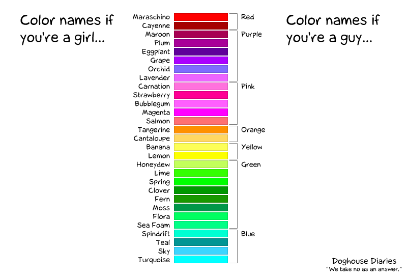 Guy Vs Girl Color Chart